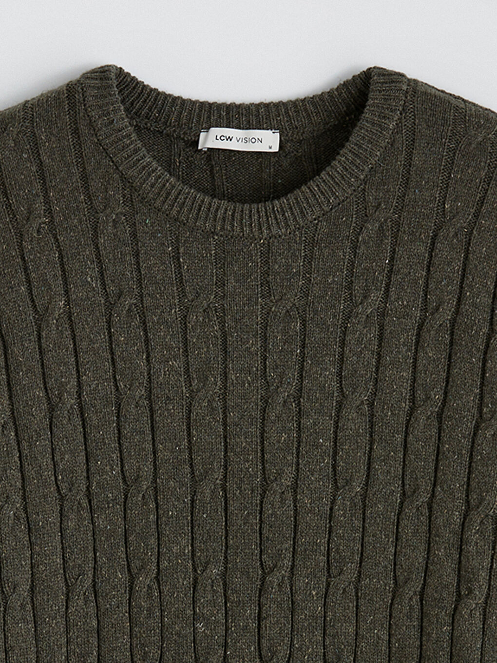 Haki Saç Örgüsü Desenli Erkek Triko Kazak-1