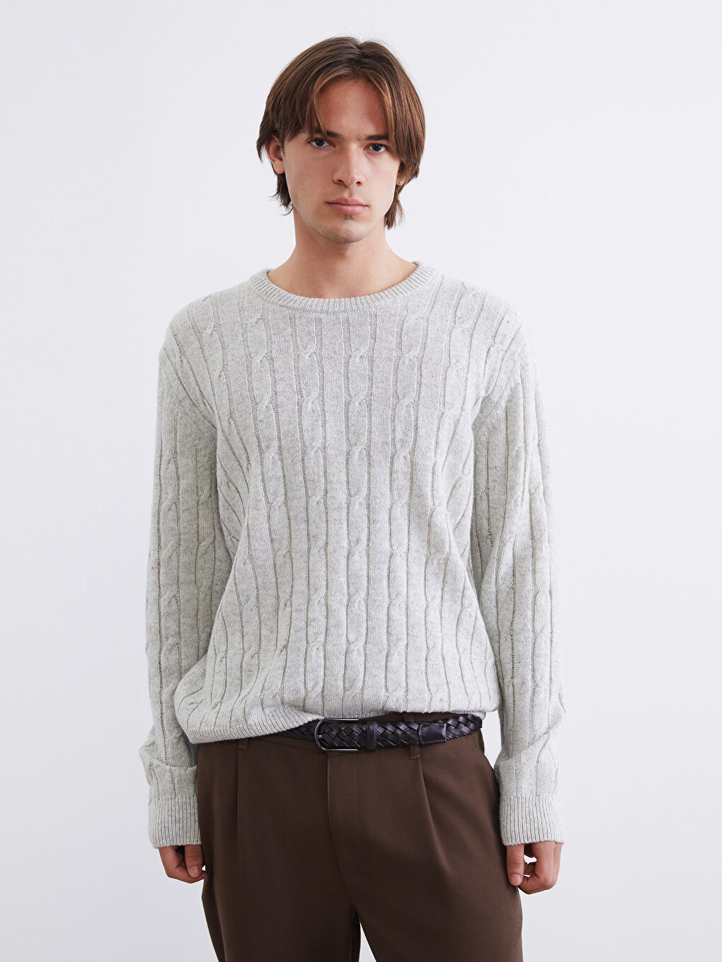 Cable-Knit Crewneck Sweater for Men