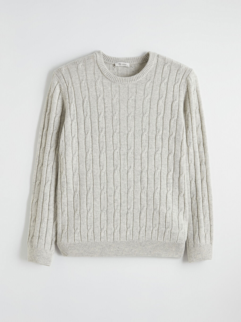 Ekru Saç Örgüsü Desenli Erkek Triko Kazak