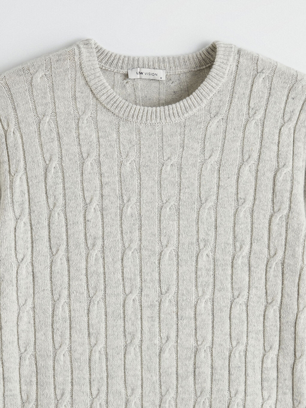 Ekru Saç Örgüsü Desenli Erkek Triko Kazak-1