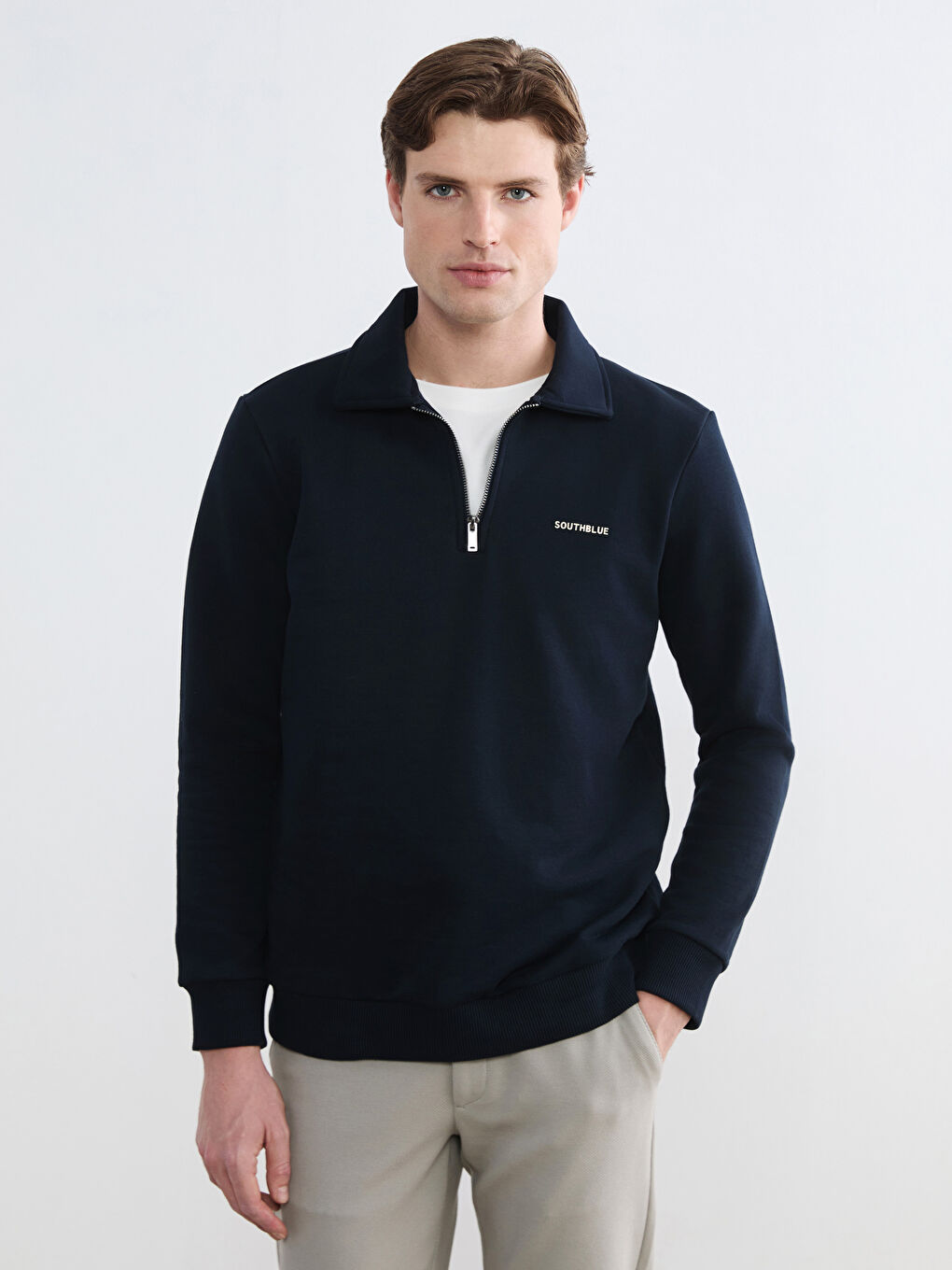 Men's Printed Polo-Collar Sweatshirt