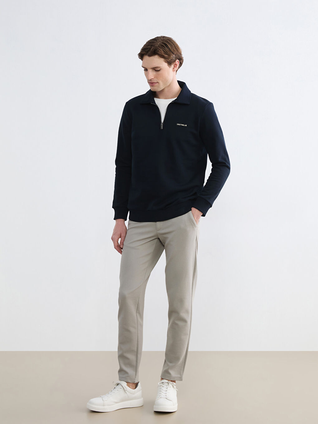 Men's Printed Polo-Collar Sweatshirt-1