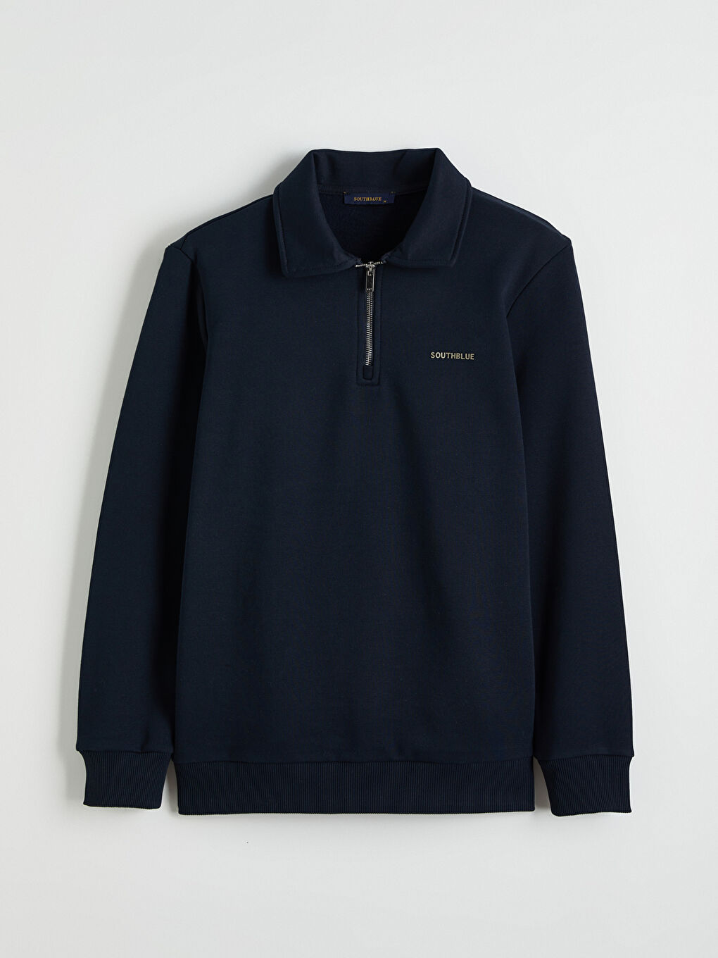 Lacivert Polo Yaka Baskılı Erkek Kalın Sweatshirt