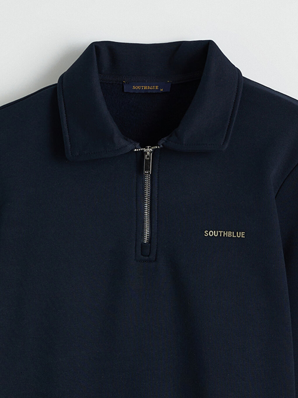 Lacivert Polo Yaka Baskılı Erkek Kalın Sweatshirt-1