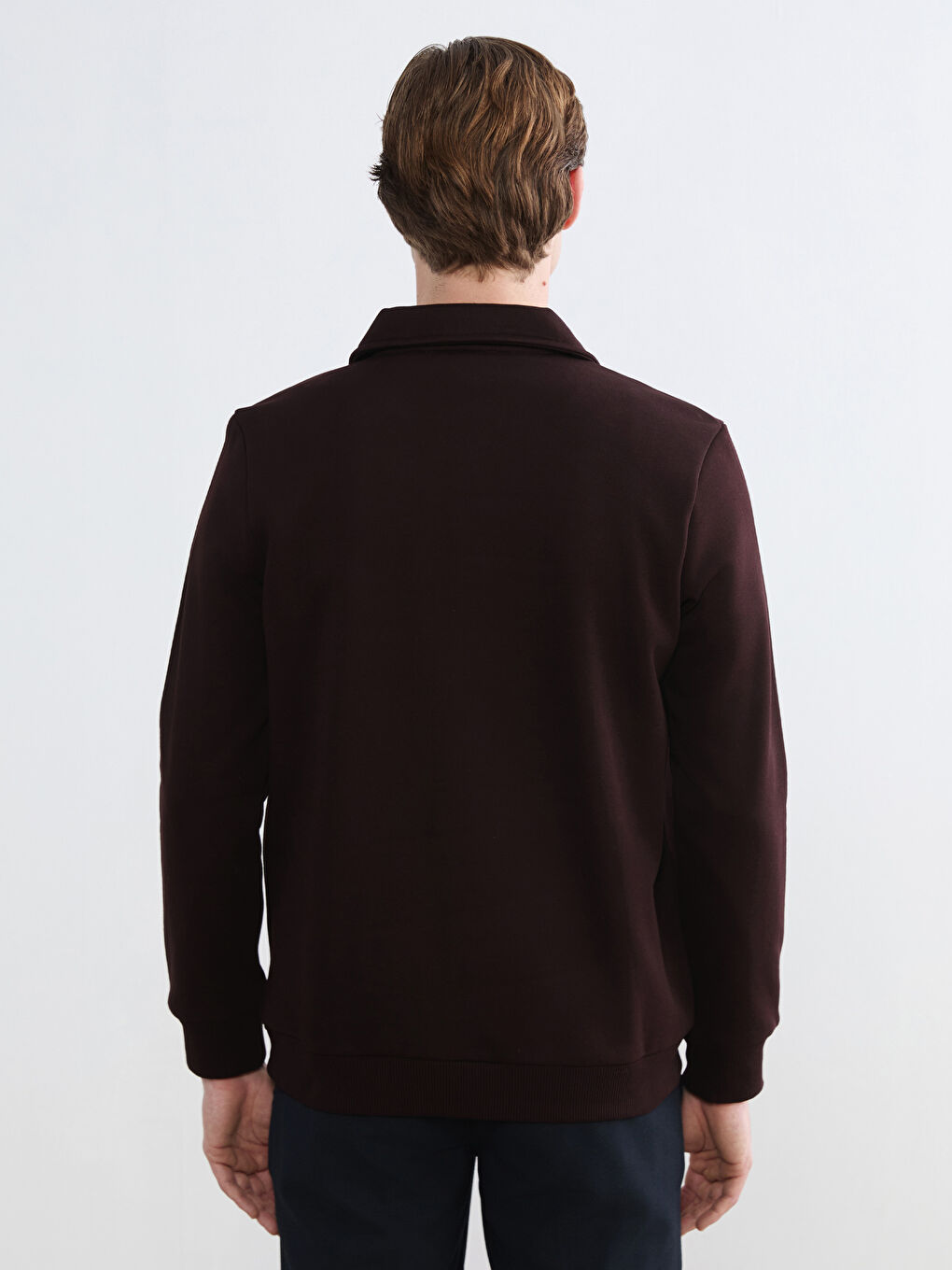 Kahverengi Polo Yaka Baskılı Erkek Kalın Sweatshirt-3