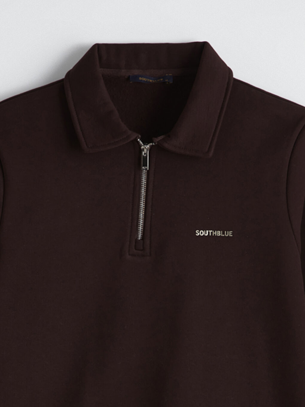 Kahverengi Polo Yaka Baskılı Erkek Kalın Sweatshirt-5