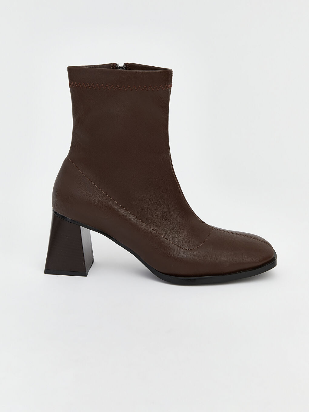 Kahverengi Deri Görünümlü Kadın Topuklu Bot-1