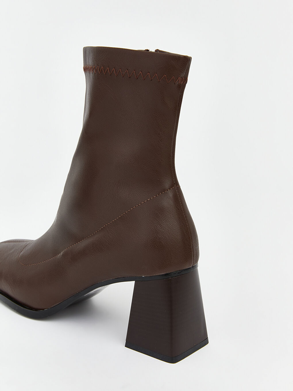 Kahverengi Deri Görünümlü Kadın Topuklu Bot-4