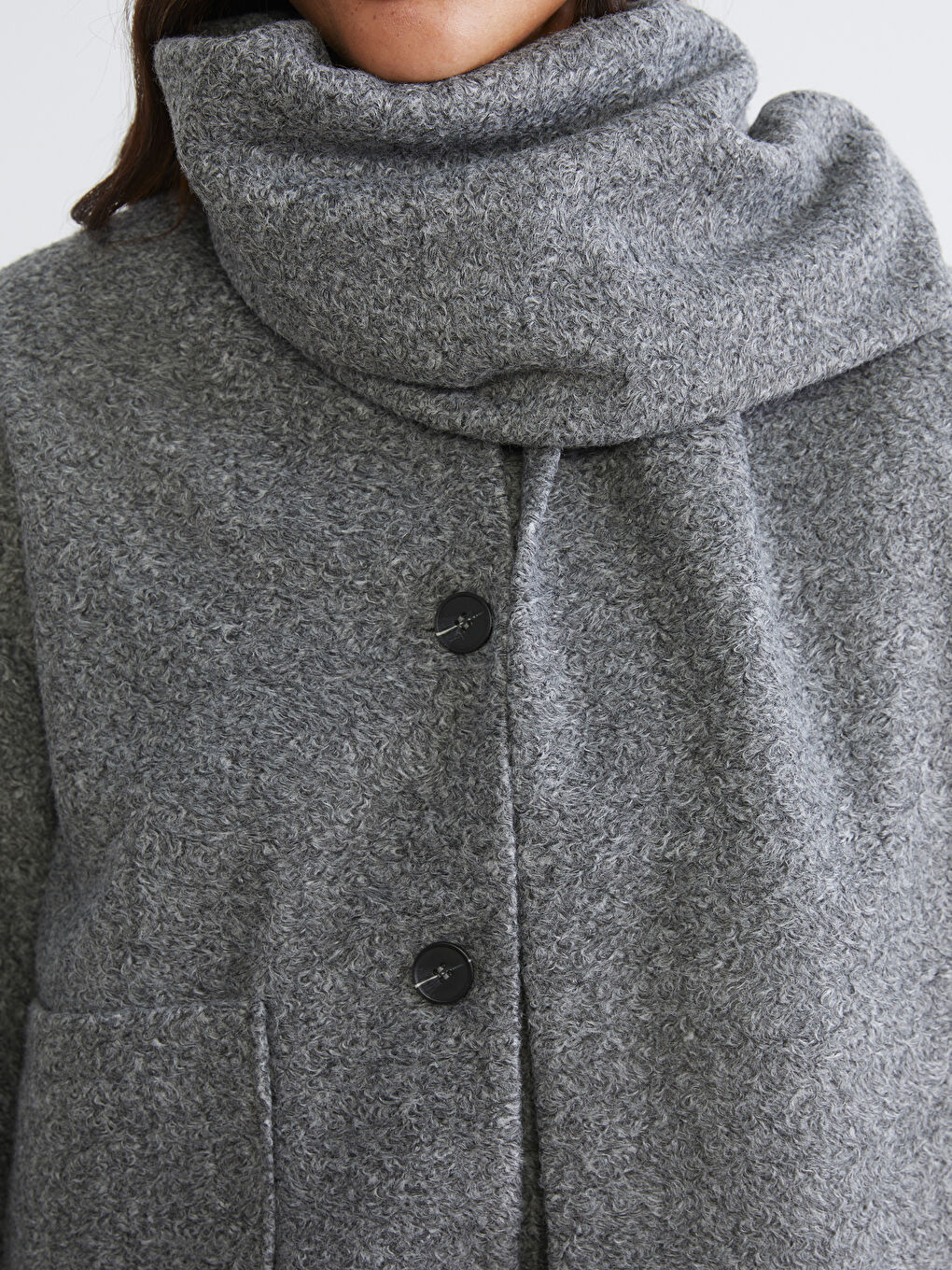 Gri Atkılı Kadın Kaşe Ceket-2