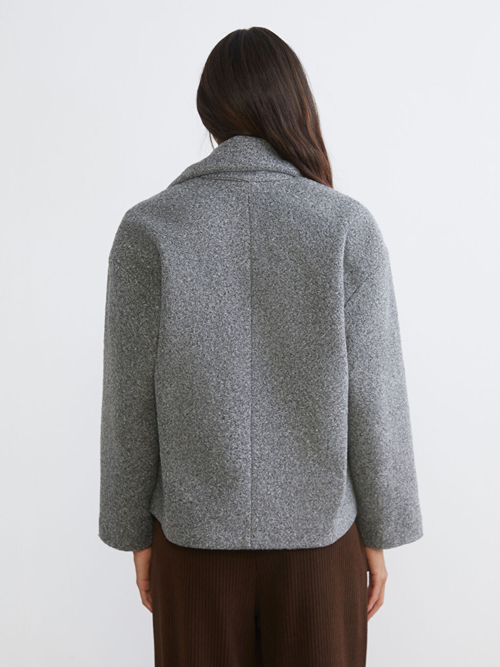 Gri Atkılı Kadın Kaşe Ceket-3