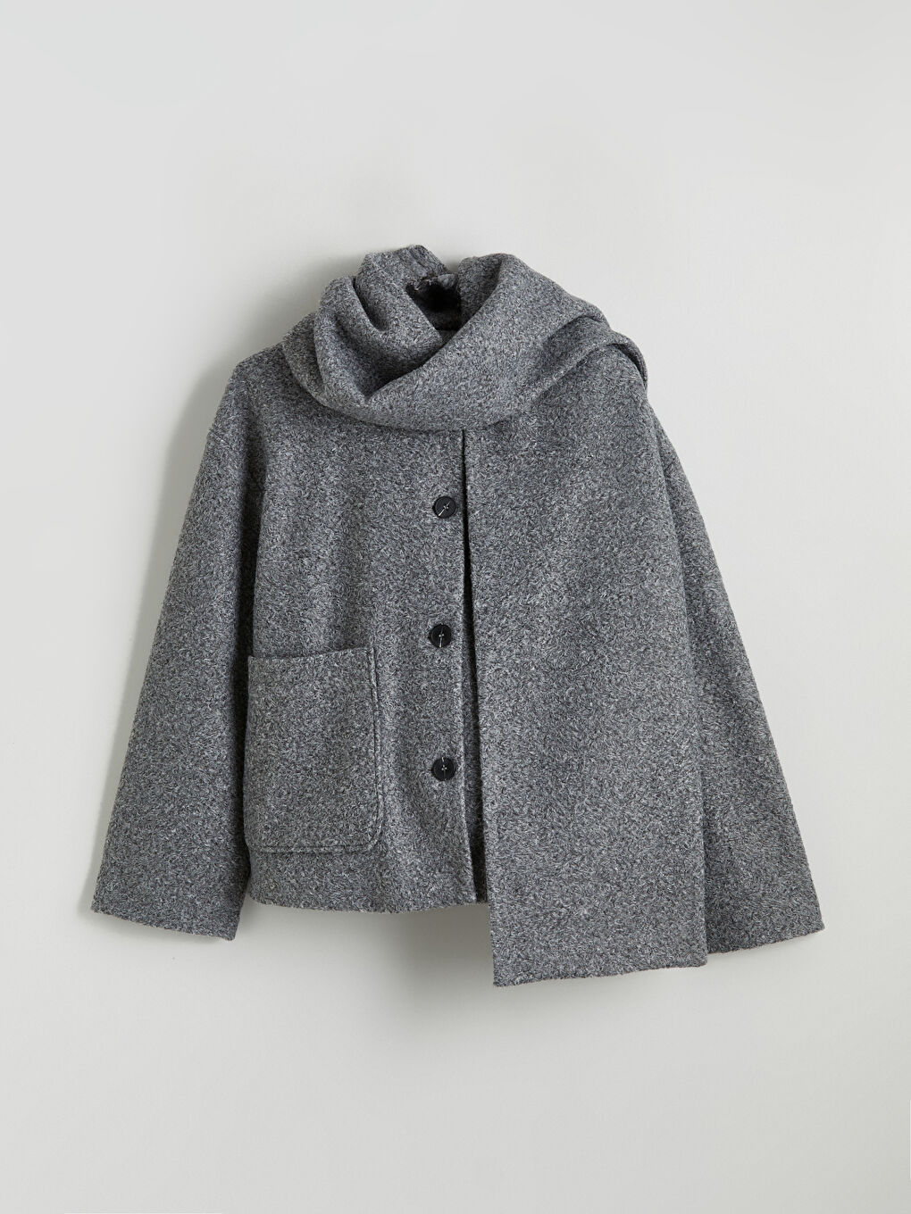 Gri Atkılı Kadın Kaşe Ceket-4