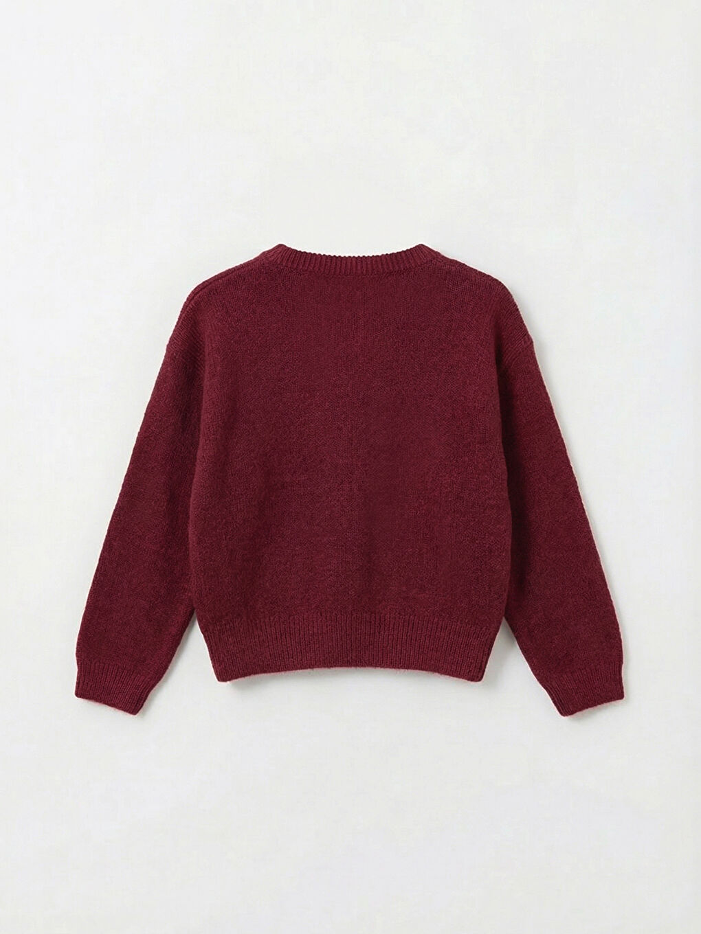 Bordo Fiyonk Detaylı Bisiklet Yaka Kız Bebek Triko Kazak-1