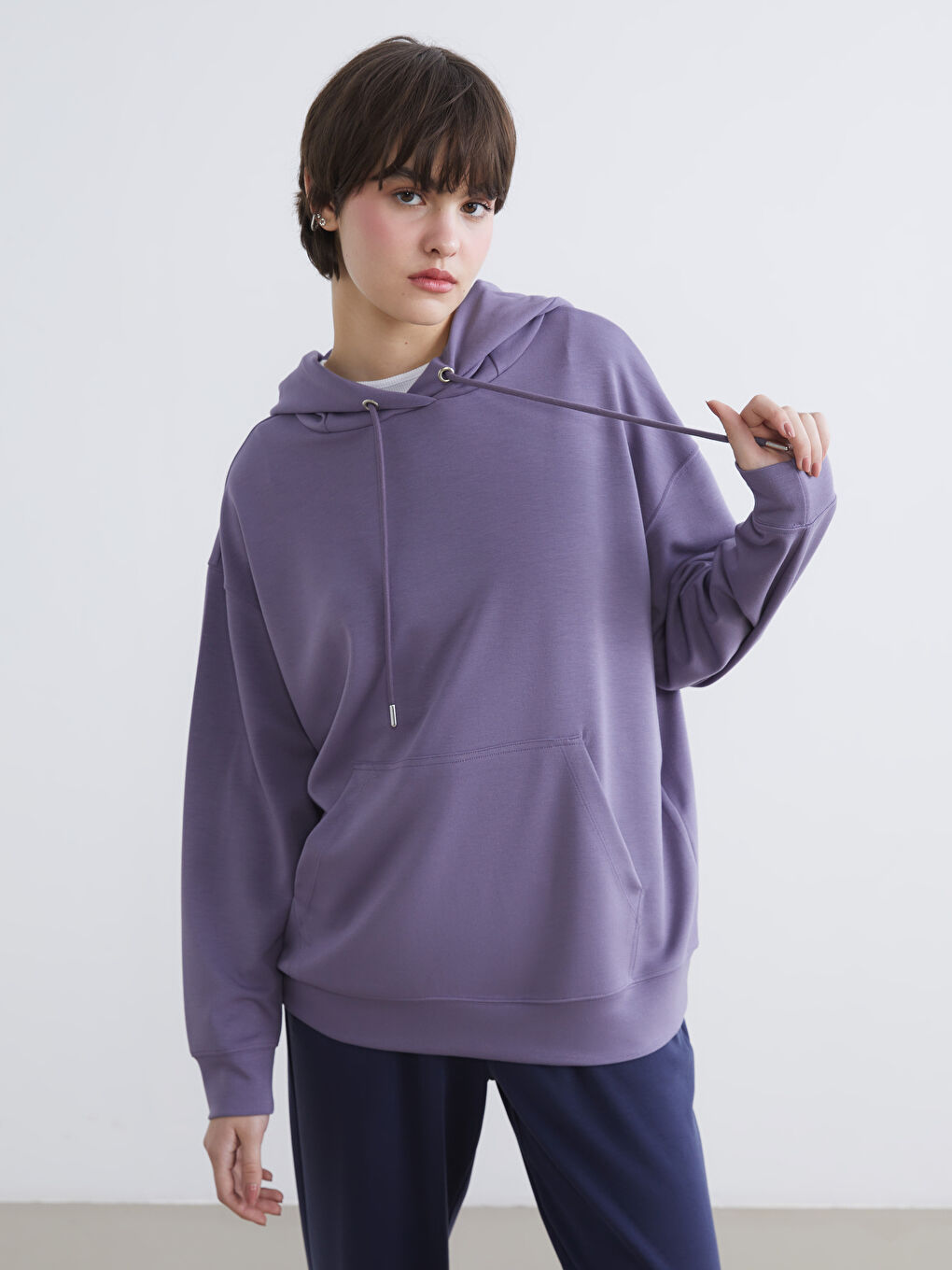 Mor Kanguru Cepli Kadın Hoodie