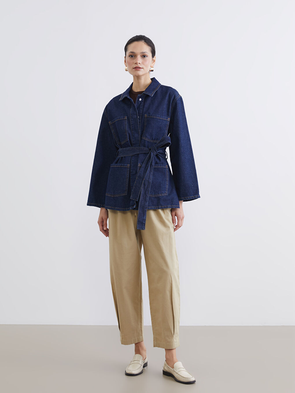 İndigo Gömlek Yaka Kadın Jean Ceket-1