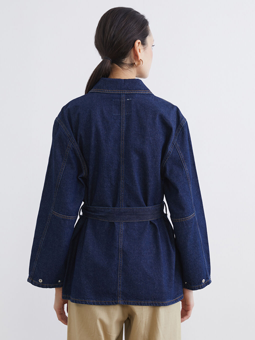 İndigo Gömlek Yaka Kadın Jean Ceket-3