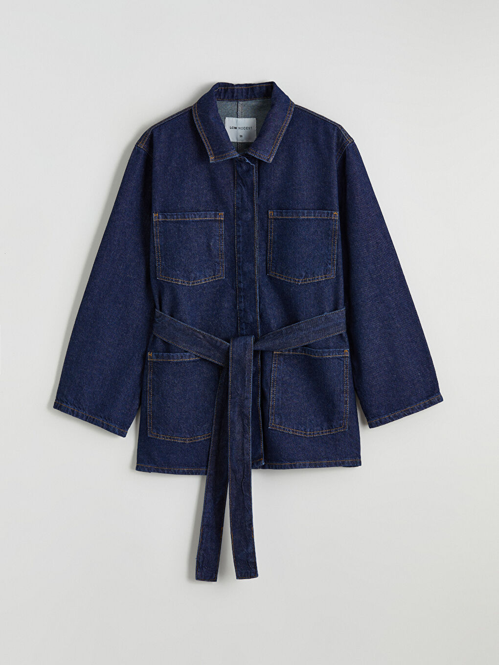 İndigo Gömlek Yaka Kadın Jean Ceket-4