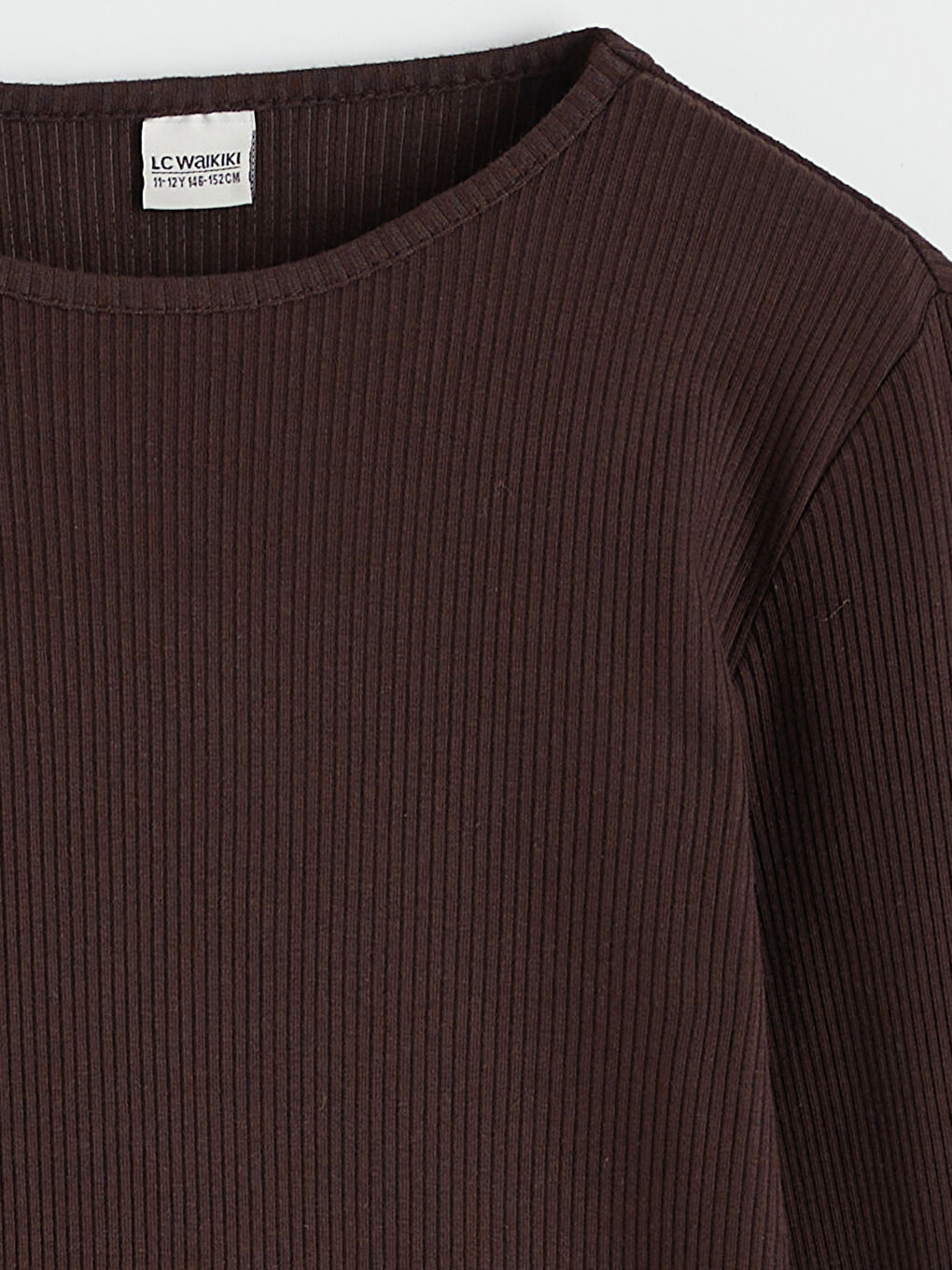 Kahverengi Bisiklet Yaka Kız Çocuk Tişört-1