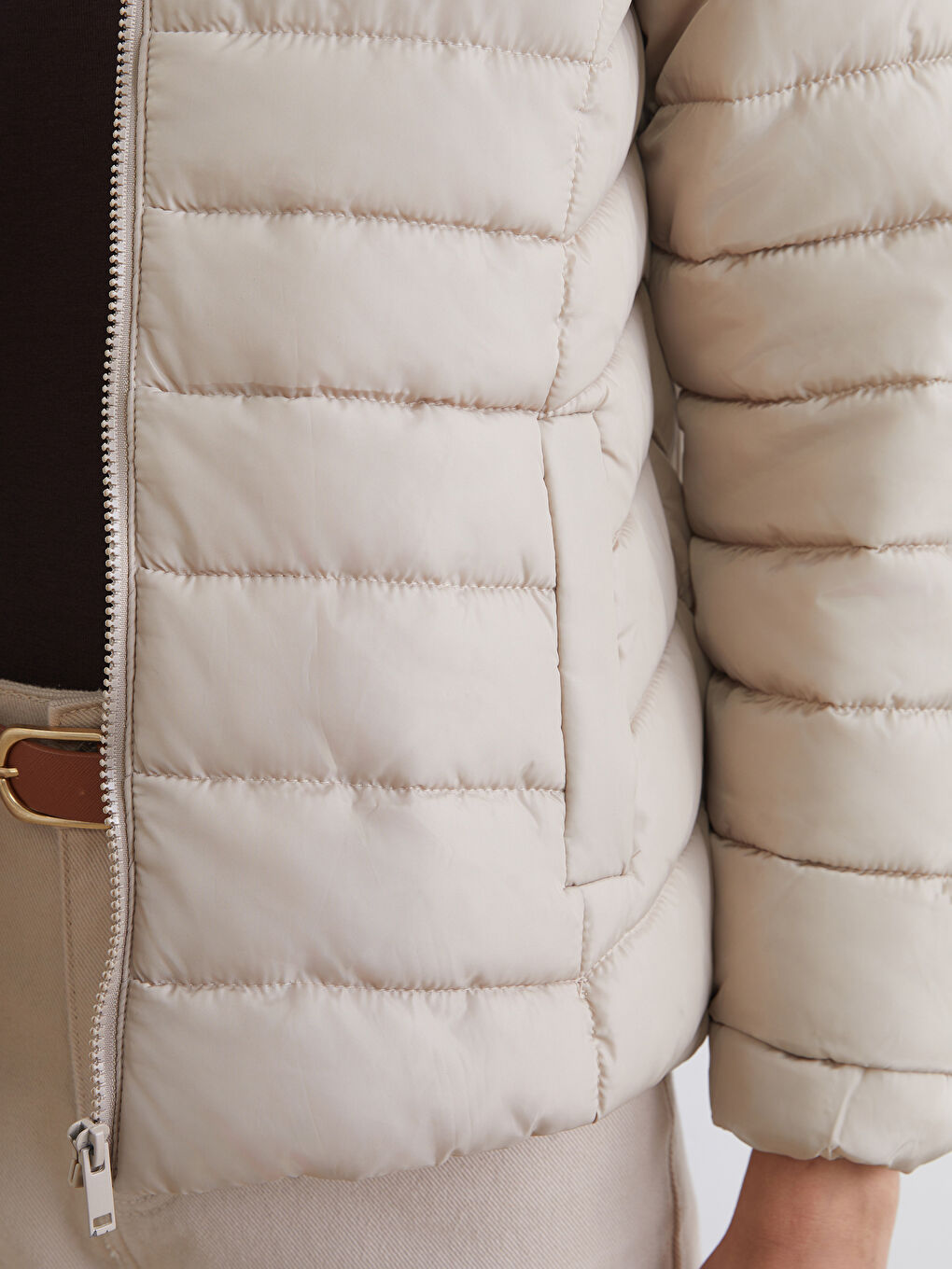 Karışık Dik Yaka Kadın Şişme Mont-2