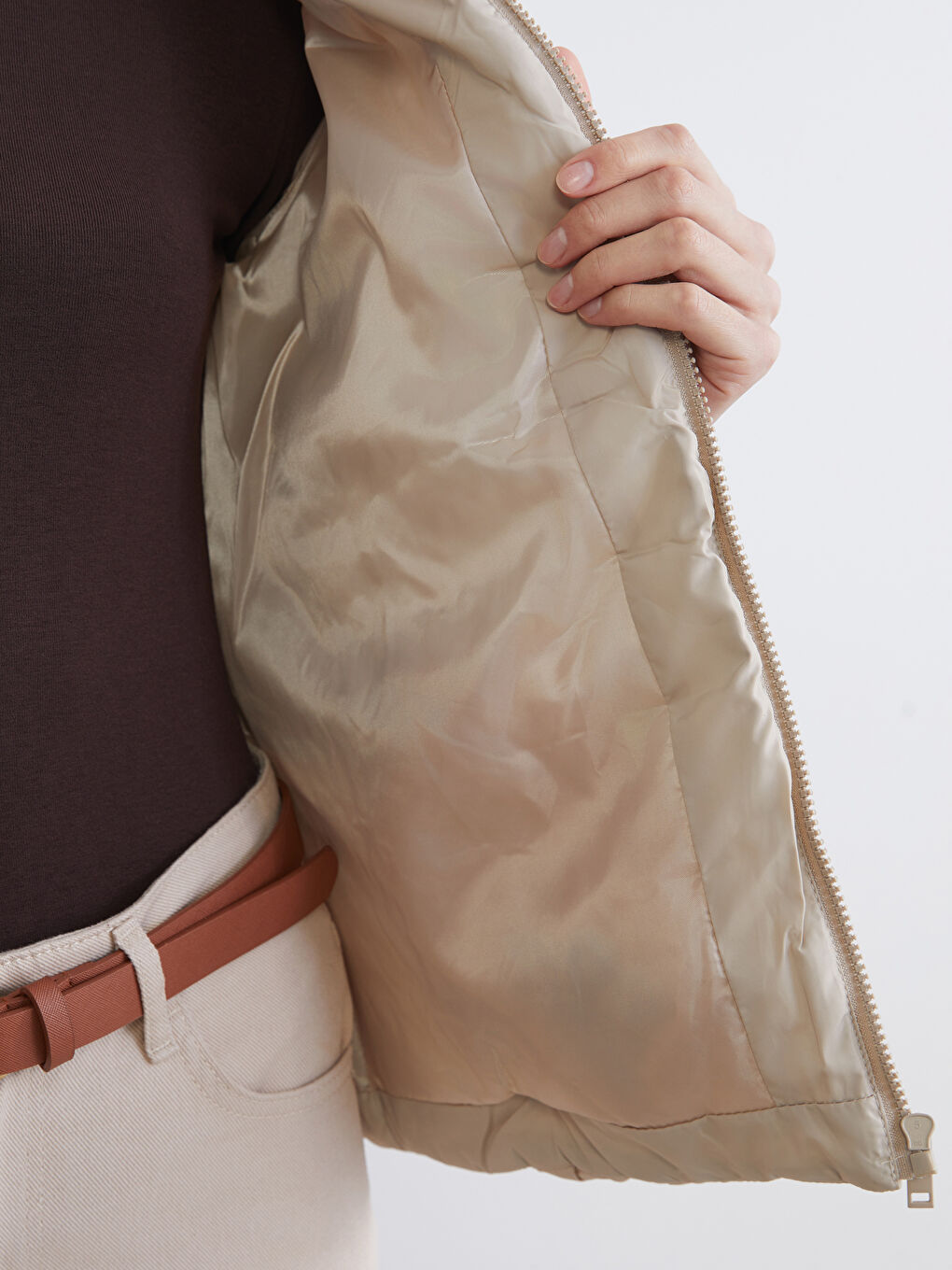 Karışık Dik Yaka Kadın Şişme Mont-3