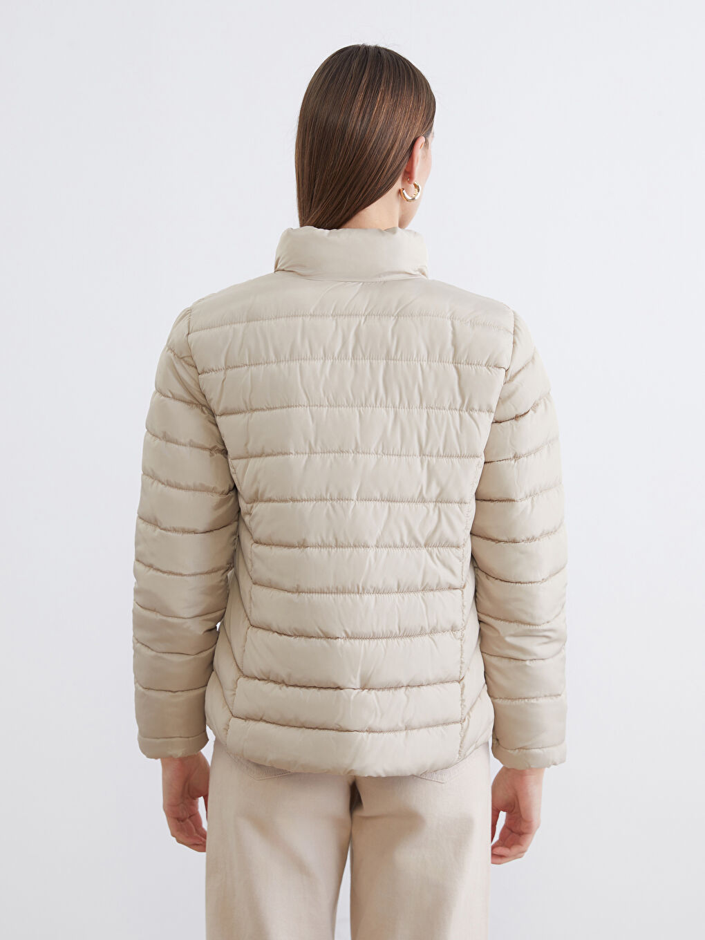 Karışık Dik Yaka Kadın Şişme Mont-4