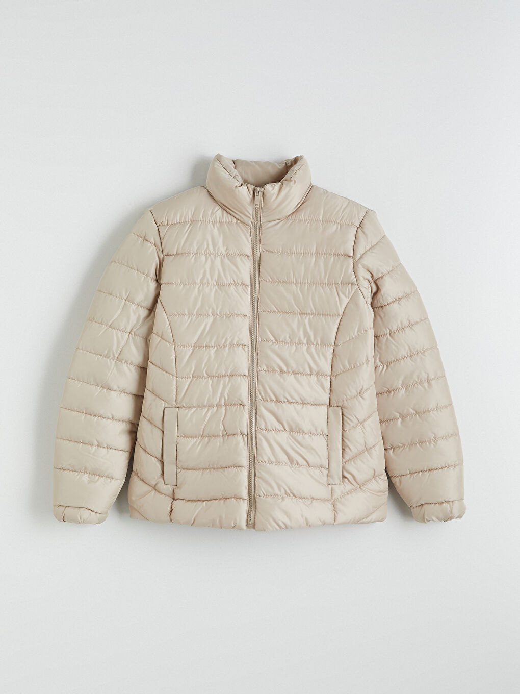 Karışık Dik Yaka Kadın Şişme Mont-5