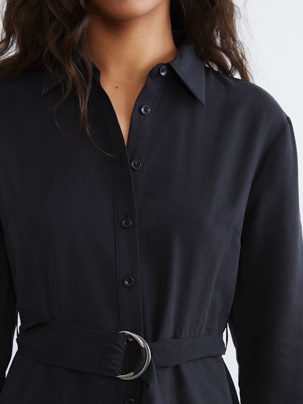 Antrasit Beli Kemerli Gömlek Elbise-2