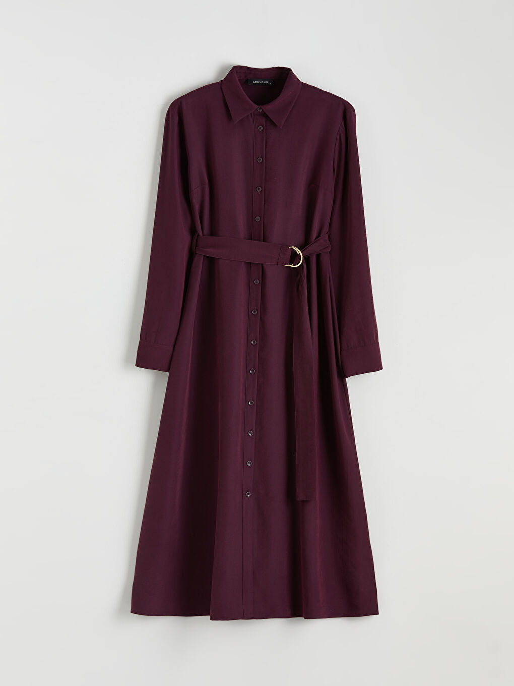 Bordo Beli Kemerli Gömlek Elbise-4