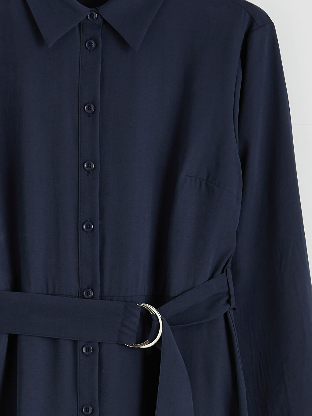 Lacivert Beli Kemerli Gömlek Elbise-5