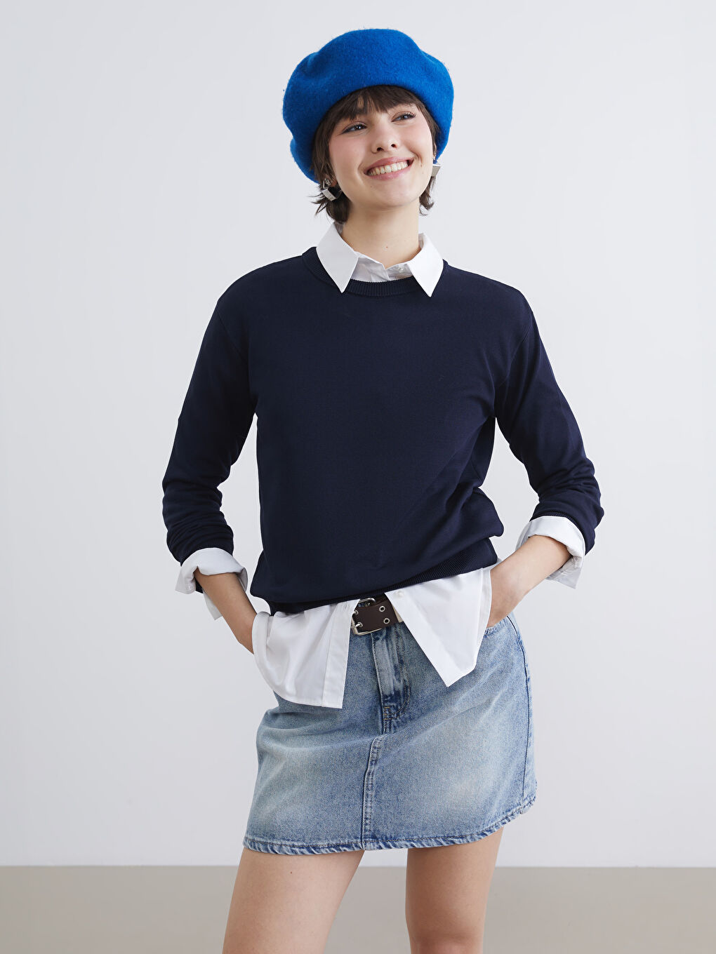 Lacivert Bisiklet Yaka Kadın Triko Kazak