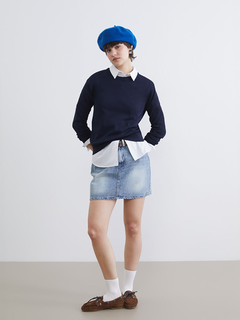 Lacivert Bisiklet Yaka Kadın Triko Kazak-1