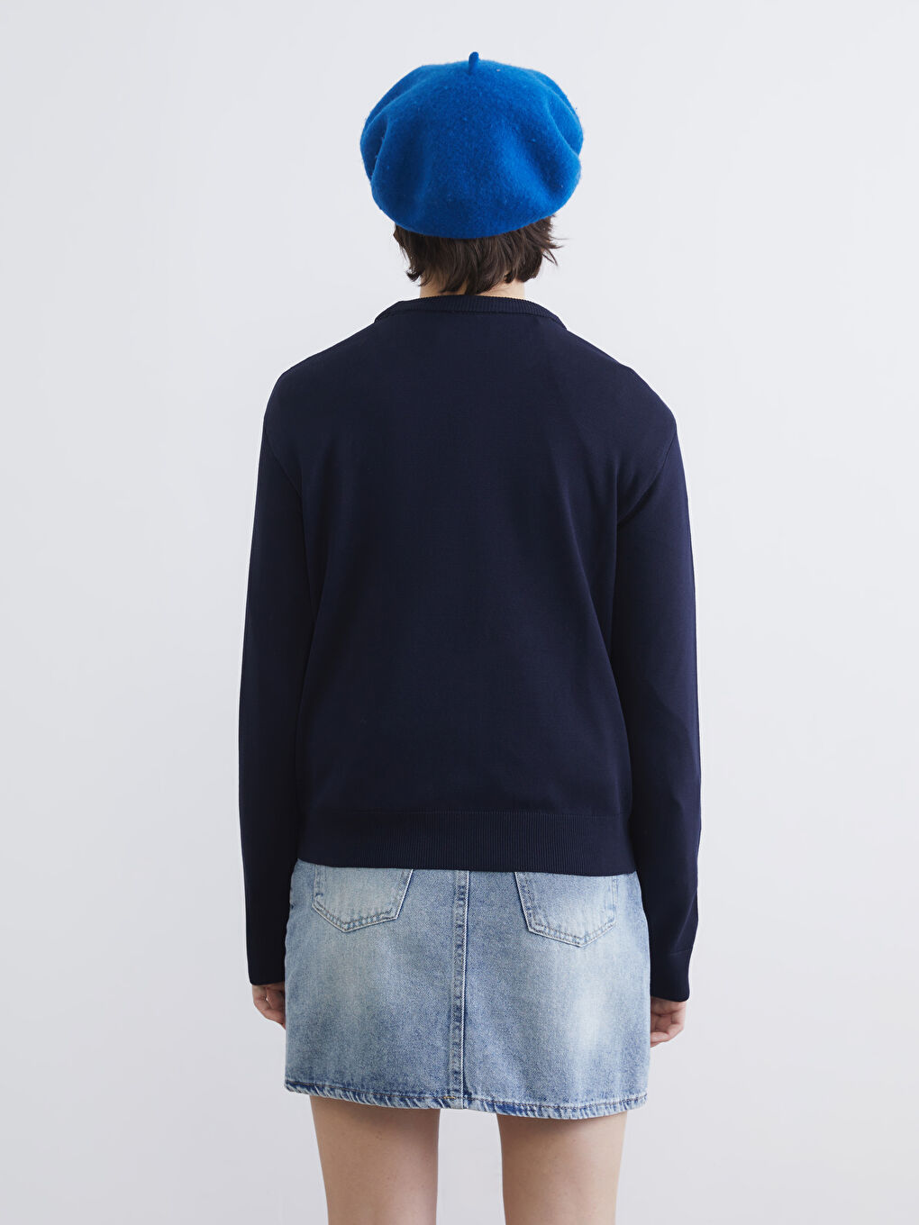 Lacivert Bisiklet Yaka Kadın Triko Kazak-3