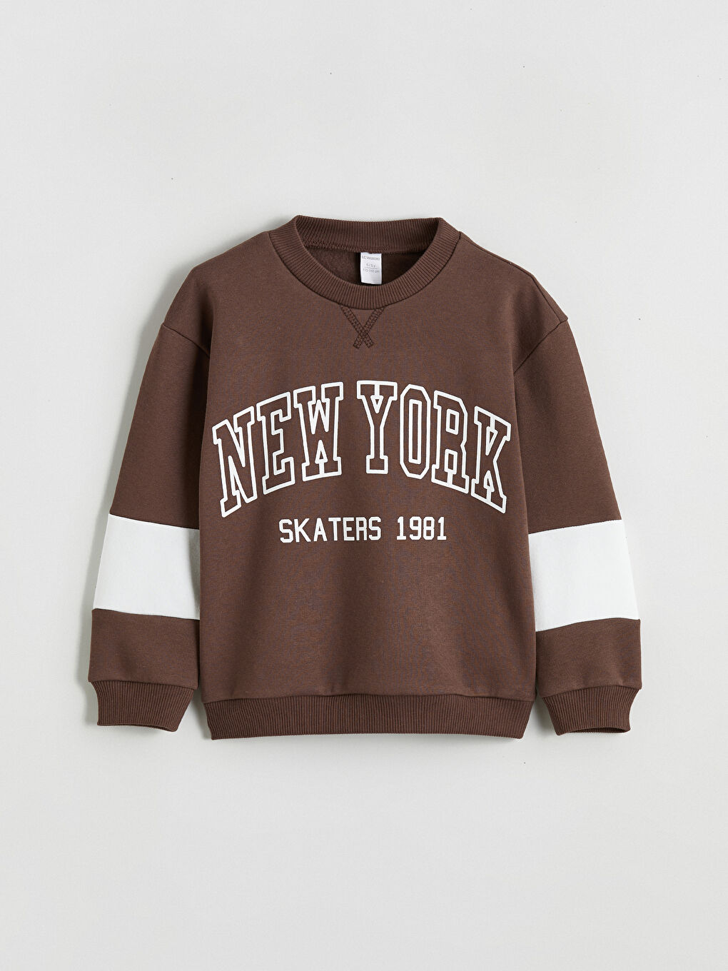 Kahverengi Bisiklet Yaka New York Baskılı Erkek Çocuk Sweatshirt