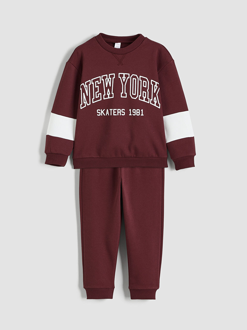 Bordo New York Baskılı Erkek Çocuk Kalın Sweatshirt ve Eşofman Altı-1