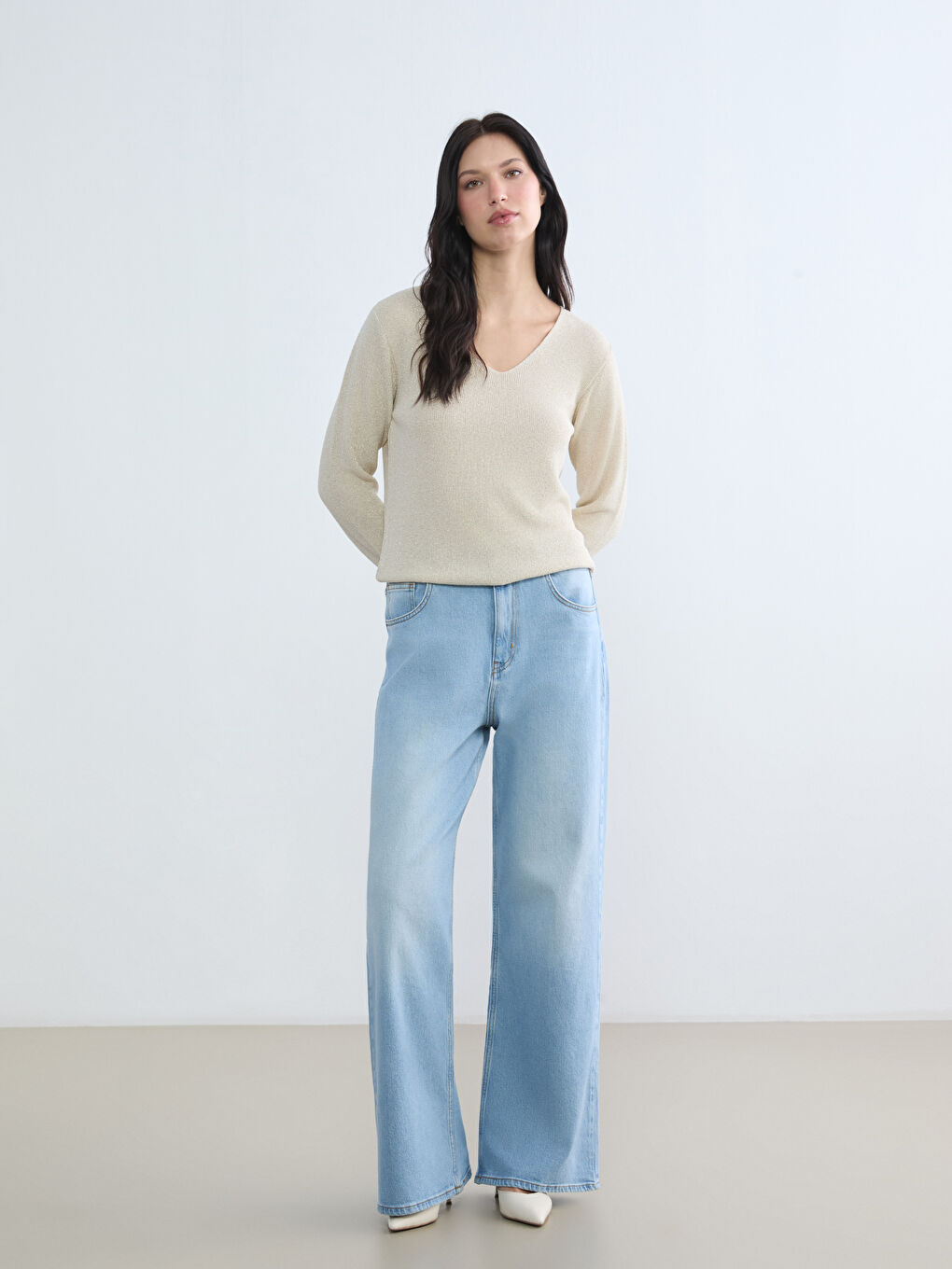 Women's V-Neck Knit Sweater-1