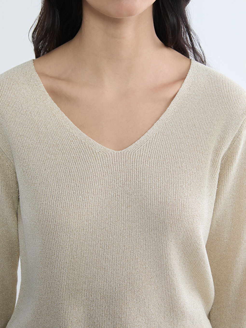 Women's V-Neck Knit Sweater-2