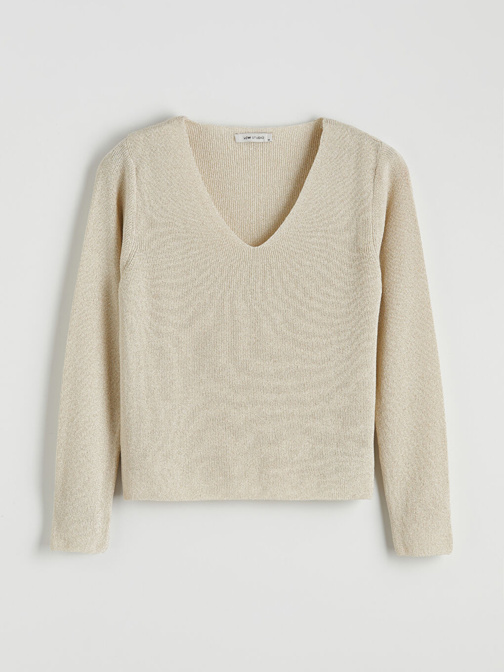 Ekru V Yaka Kadın Triko Kazak