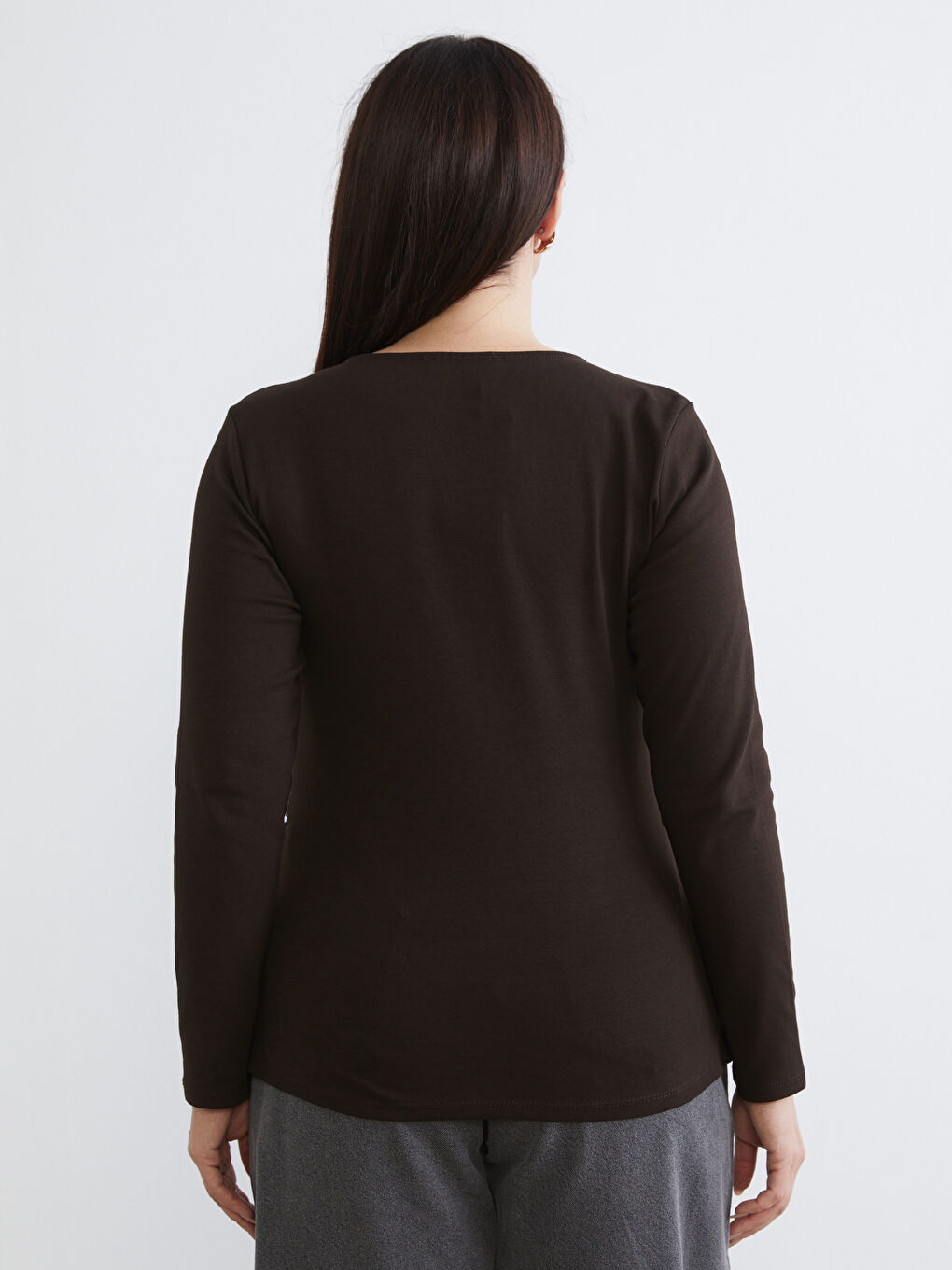 Kahverengi Büyük Beden Bisiklet Yaka Büzgülü Bluz-3