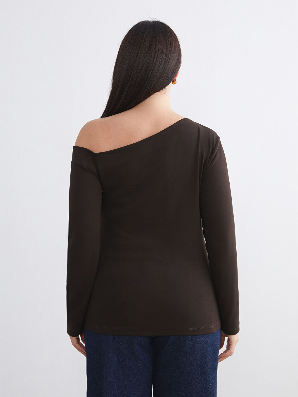 Kahverengi Kayık Yaka Bluz-3