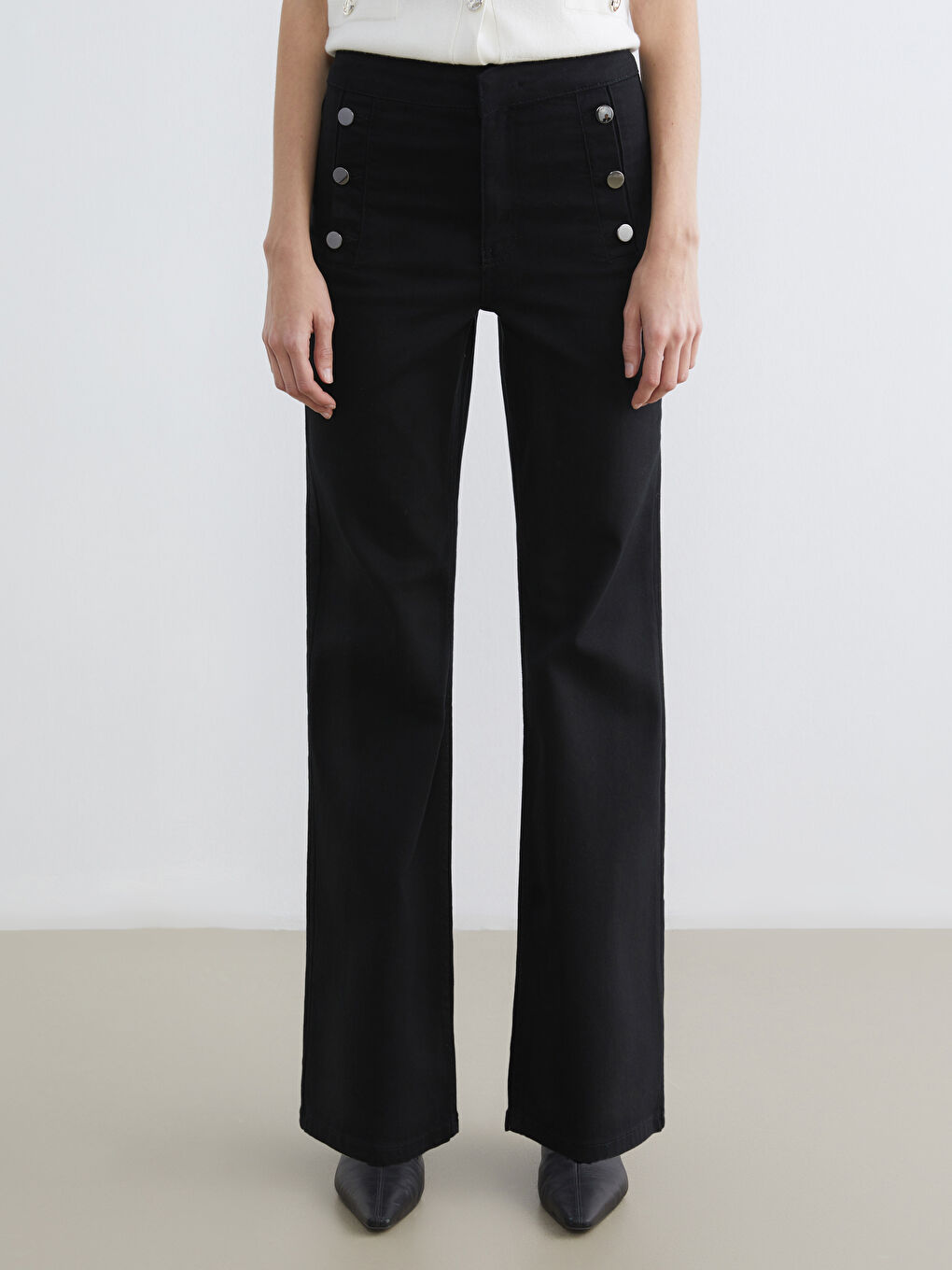 Siyah Flare Kadın Jean Pantolon-1
