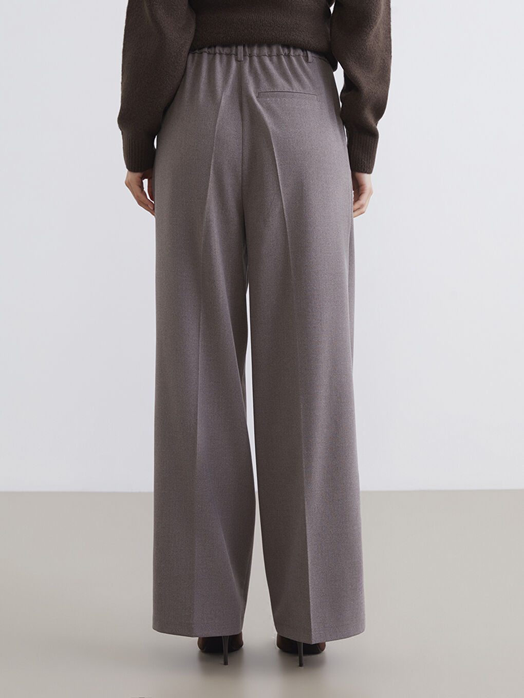 Elastic Waist Wide Leg Women's Trousers-3