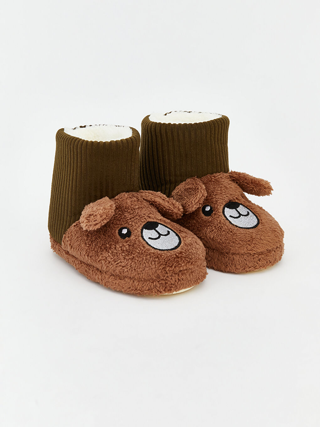 Haki Hayvan Figürlü Pelüş Erkek Bebek Panduf