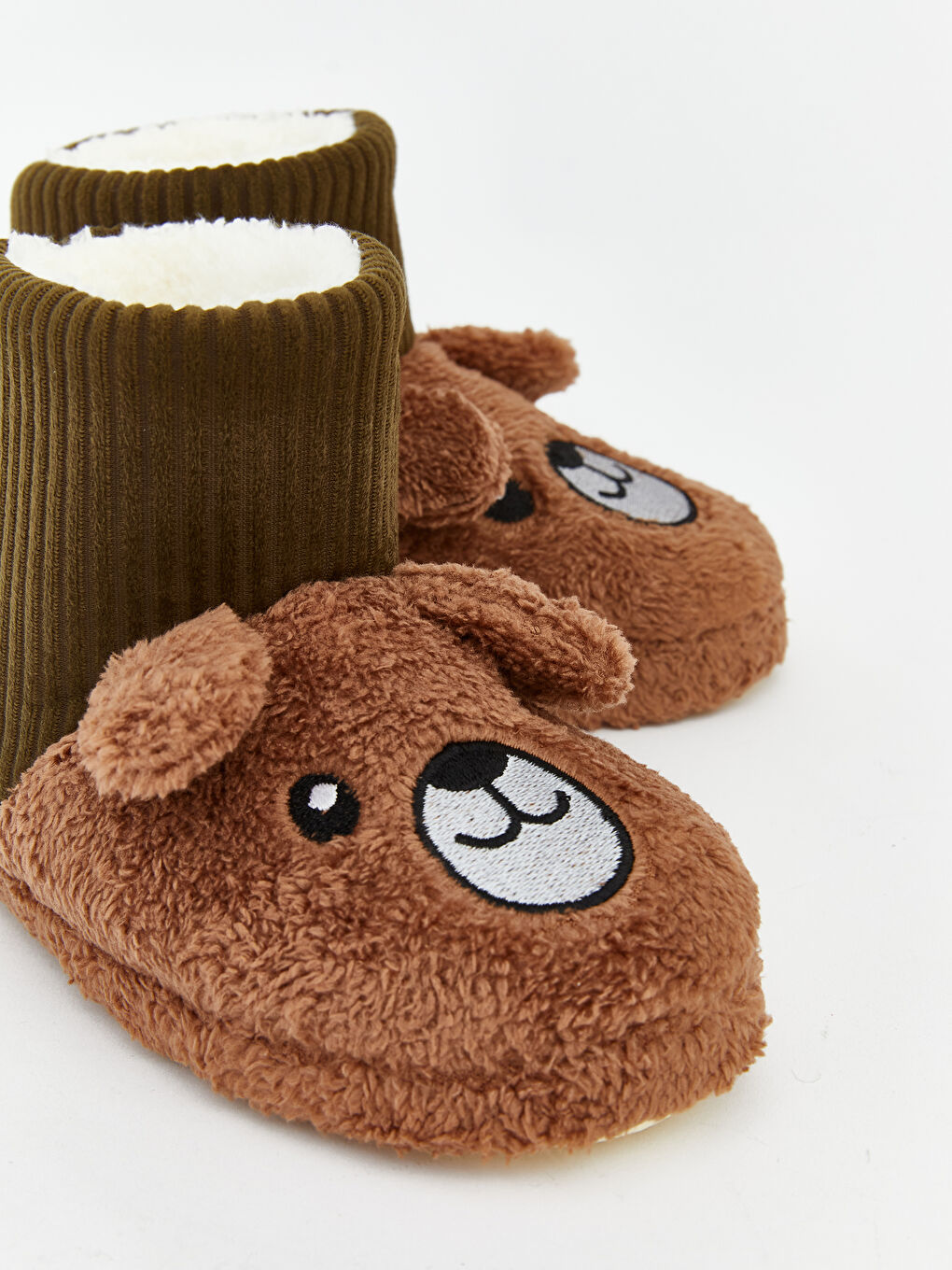 Haki Hayvan Figürlü Pelüş Erkek Bebek Panduf-2