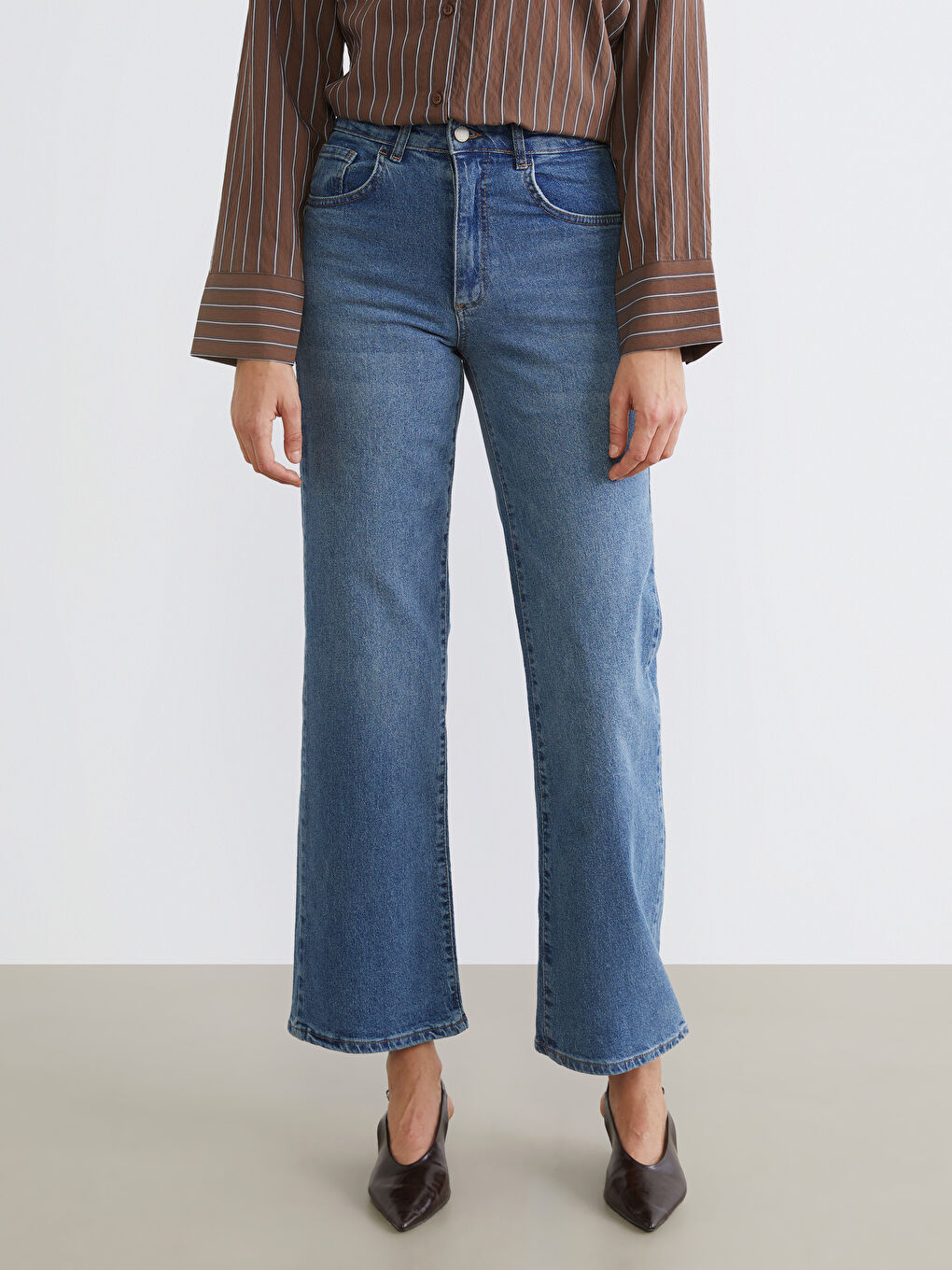 İndigo Wideleg Kadın Jean Pantolon-1