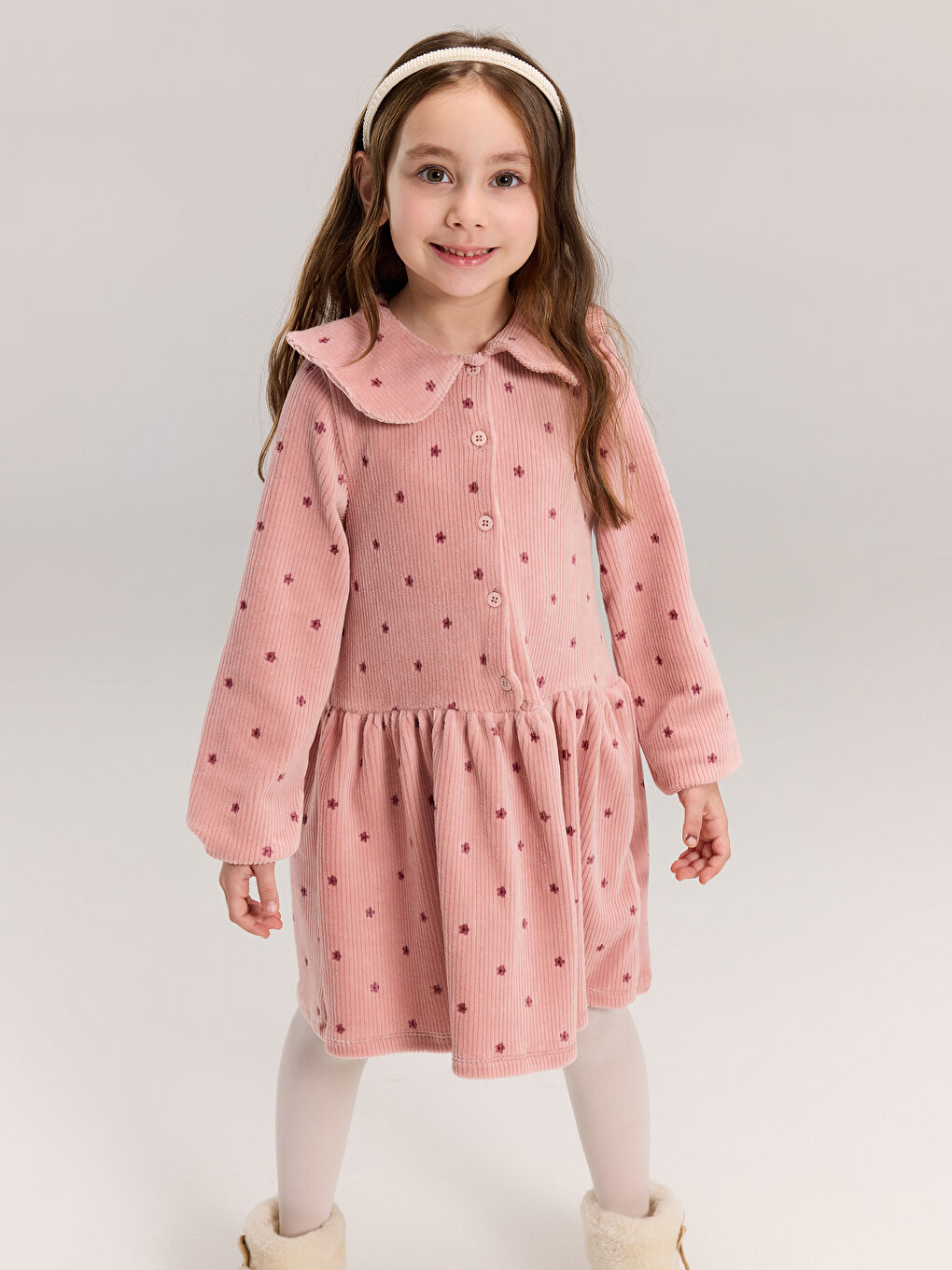 Платье из бархата с цветочным узором и воротником Питер Пэн для девочек-1