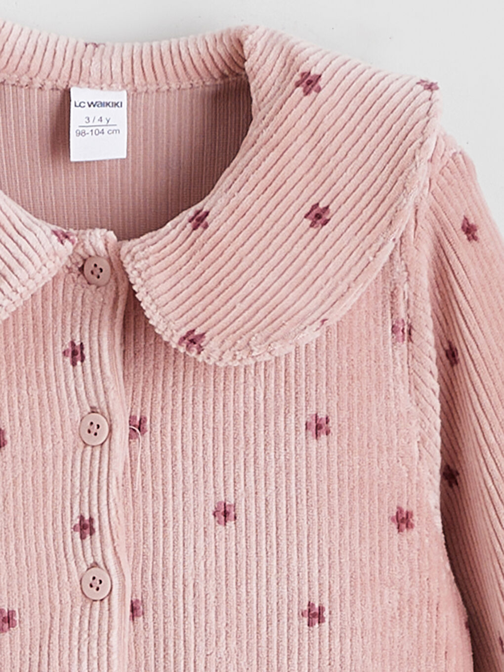 Pembe Bebe Yaka Çiçekli Kadife Kız Çocuk Elbise-1