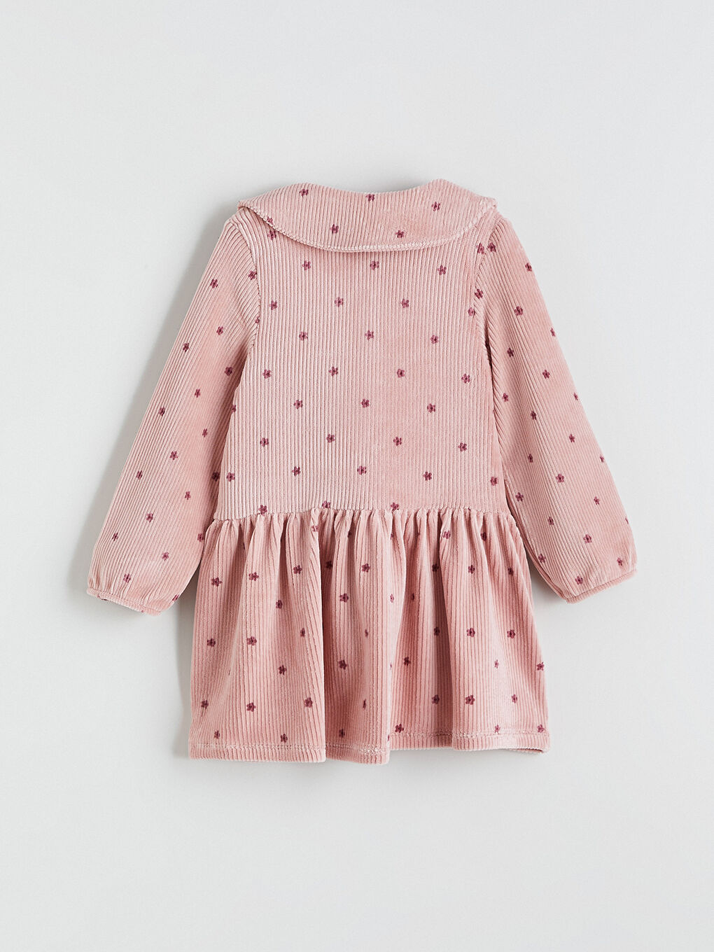 Pembe Bebe Yaka Çiçekli Kadife Kız Çocuk Elbise-2
