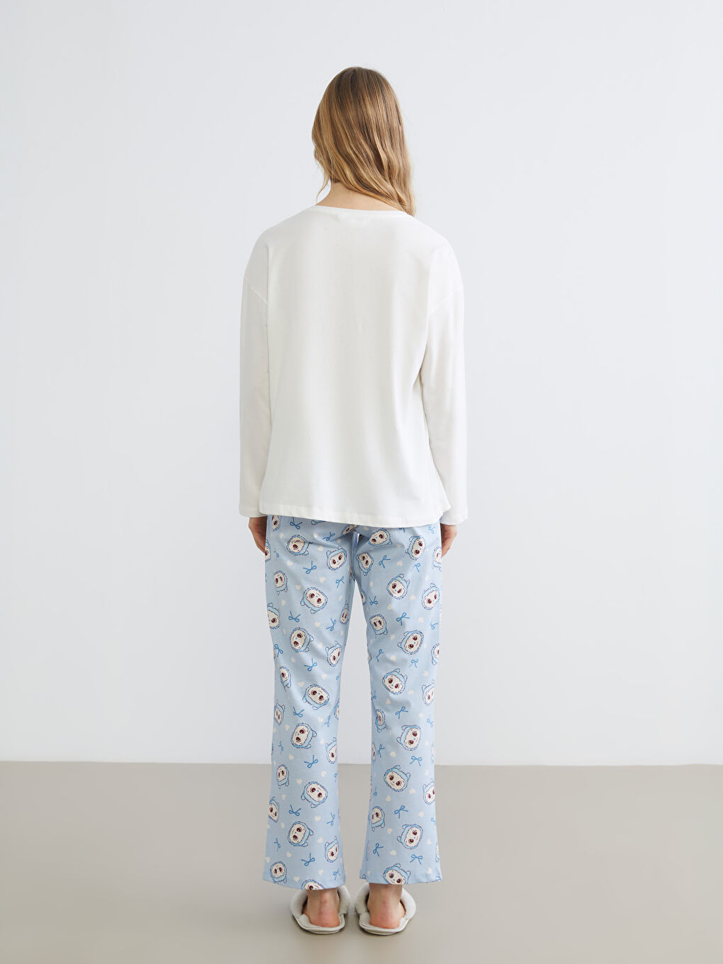 Σετ Πιτζάμες με Εκτύπωση και Στρογγυλή Λαιμόκοψη για Γυναίκες-3