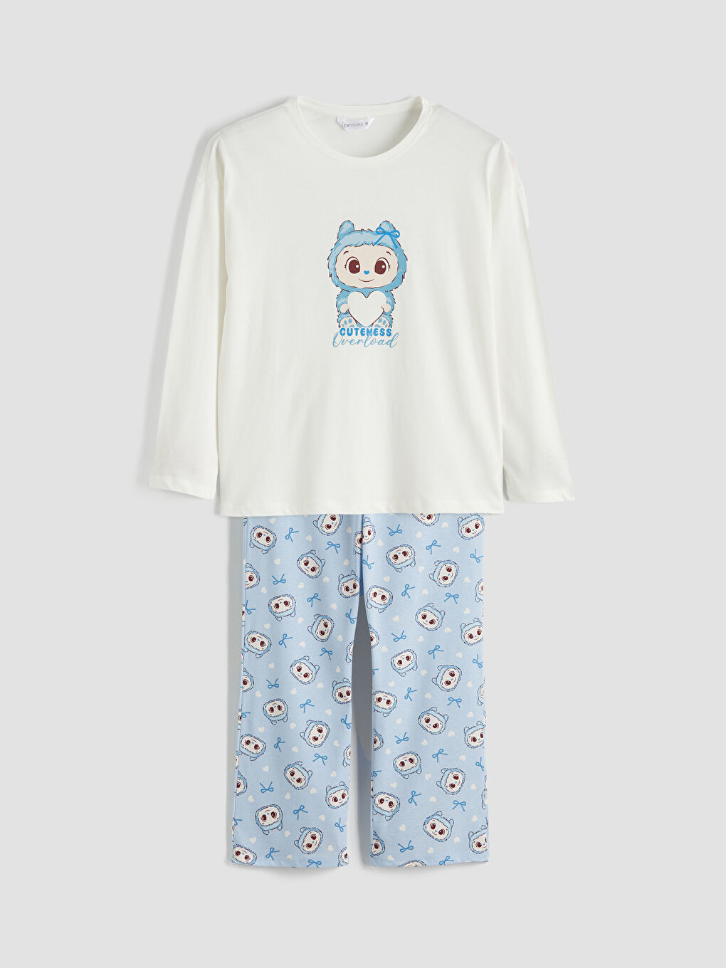 Σετ Πιτζάμες με Εκτύπωση και Στρογγυλή Λαιμόκοψη για Γυναίκες-4