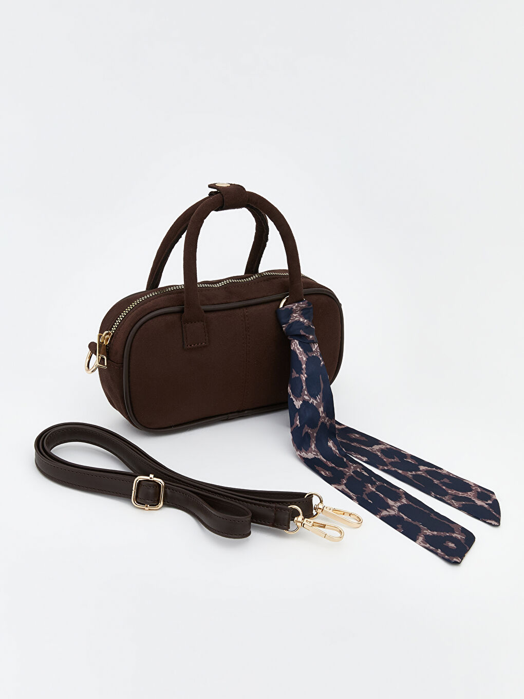 Kahverengi Fular Detaylı Süet Görünümlü Kadın Omuz Çantası-1