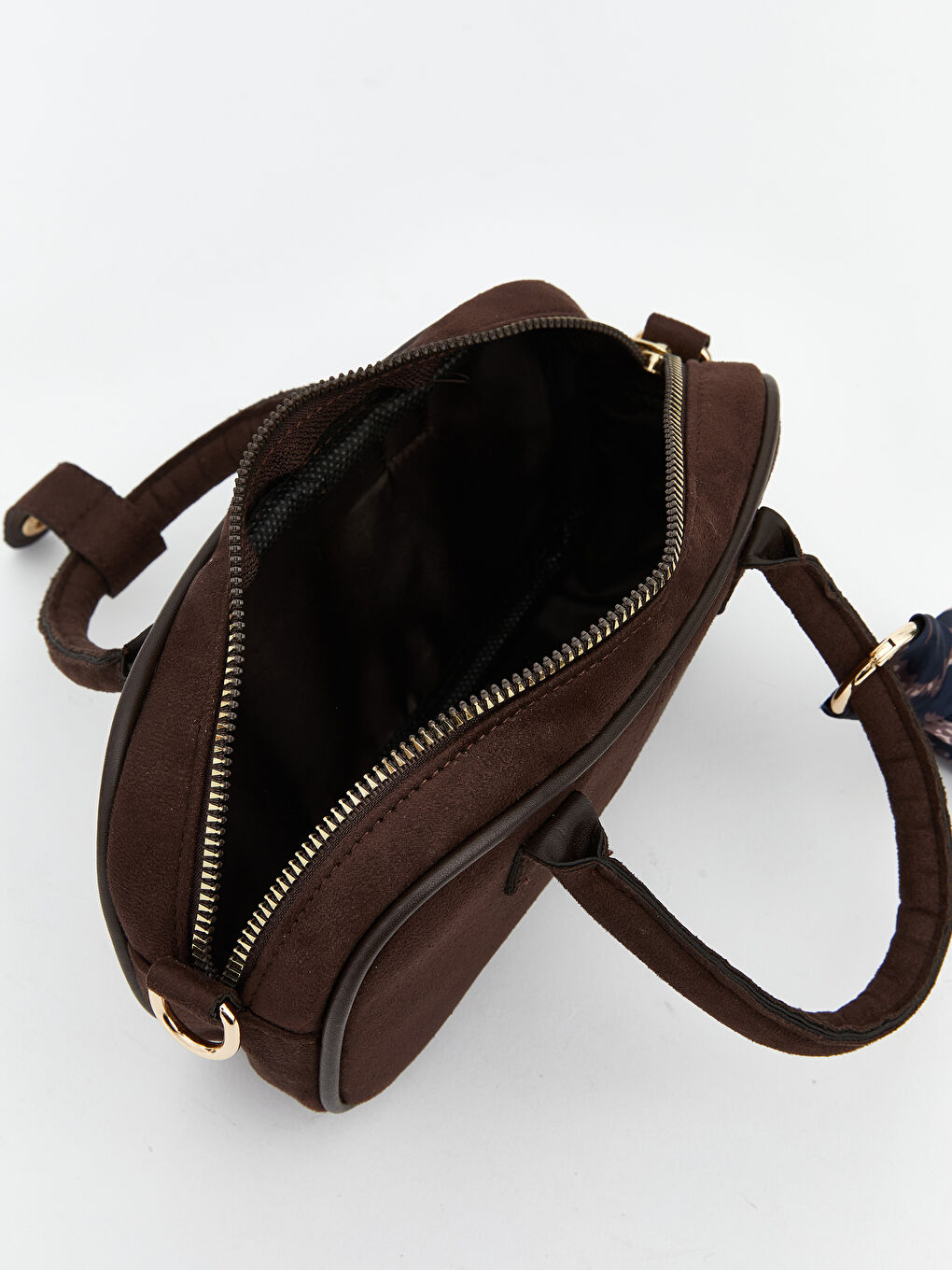 Kahverengi Fular Detaylı Süet Görünümlü Kadın Omuz Çantası-3